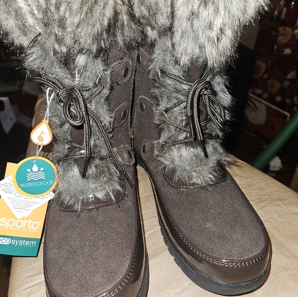 Sporto Minor Waterproof Suede Mid-Calf Boot with Faux Fur Trim 9 wide - Picture 4 of 9